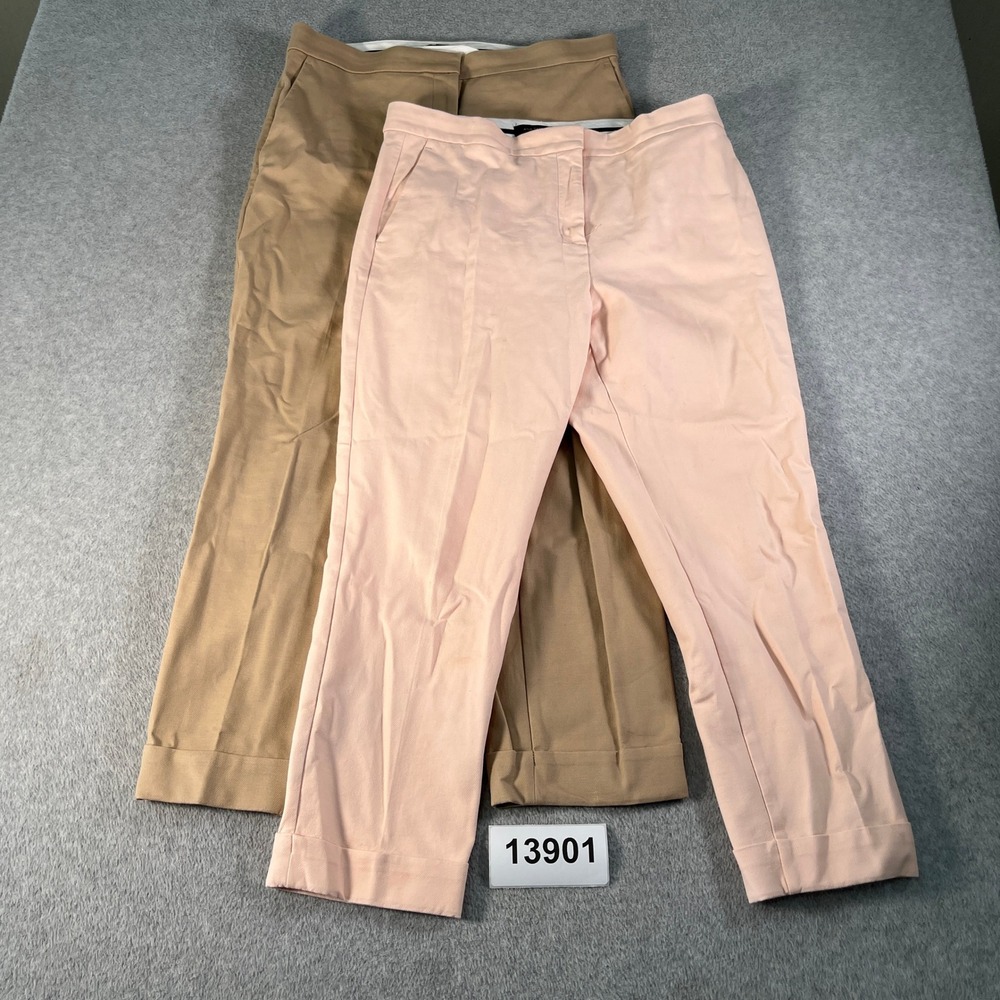 Ann Taylor Dress Pants Womens 10 Pink Tan Cotton Stretch Cuffed Hem Lot of 2